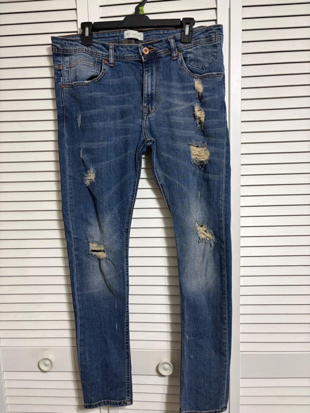 Zara Men's Skinny Distressed Jeans - Blue